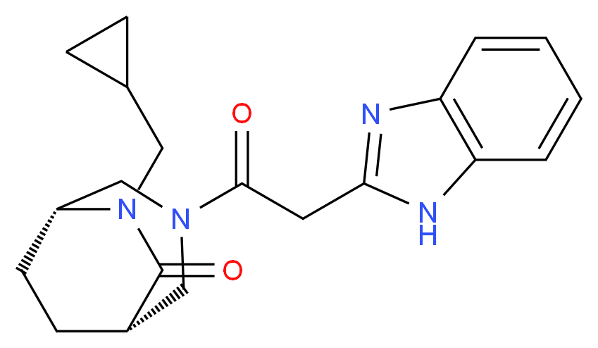(1S*,5R*)-3-(1H-benzimidazol-2-ylacetyl)-6-(cyclopropylmethyl)-3,6-diazabicyclo[3.2.2]nonan-7-one_Molecular_structure_CAS_)