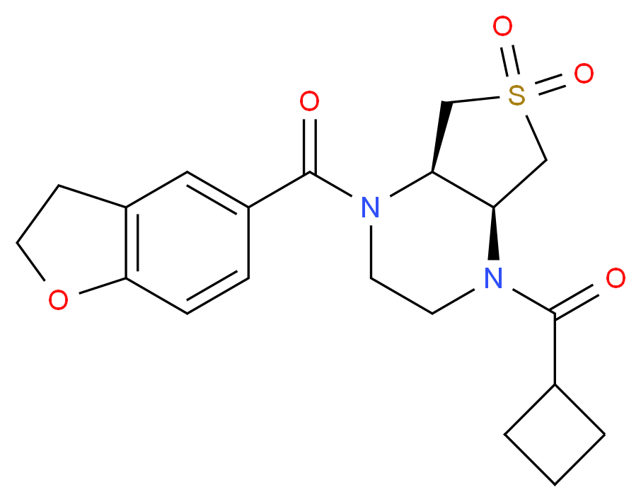 (4aR*,7aS*)-1-(cyclobutylcarbonyl)-4-(2,3-dihydro-1-benzofuran-5-ylcarbonyl)octahydrothieno[3,4-b]pyrazine 6,6-dioxide_Molecular_structure_CAS_)