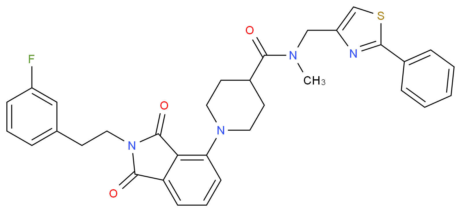 1-{2-[2-(3-fluorophenyl)ethyl]-1,3-dioxo-2,3-dihydro-1H-isoindol-4-yl}-N-methyl-N-[(2-phenyl-1,3-thiazol-4-yl)methyl]-4-piperidinecarboxamide_Molecular_structure_CAS_)