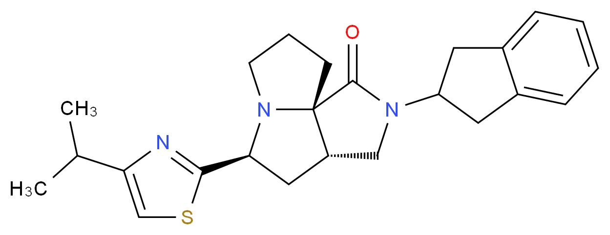 (3aS*,5S*,9aS*)-2-(2,3-dihydro-1H-inden-2-yl)-5-(4-isopropyl-1,3-thiazol-2-yl)hexahydro-7H-pyrrolo[3,4-g]pyrrolizin-1(2H)-one_Molecular_structure_CAS_)