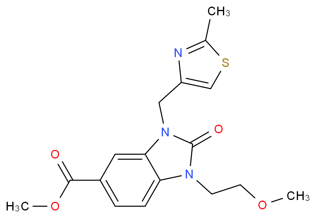 methyl 1-(2-methoxyethyl)-3-[(2-methyl-1,3-thiazol-4-yl)methyl]-2-oxo-2,3-dihydro-1H-benzimidazole-5-carboxylate_Molecular_structure_CAS_)