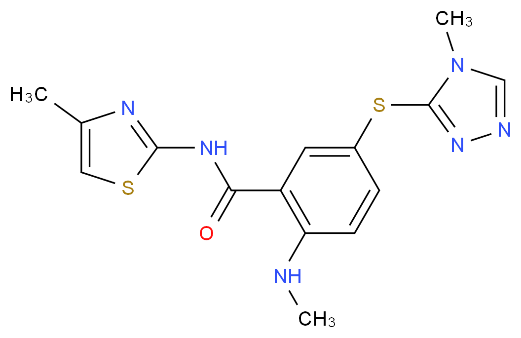 2-(methylamino)-N-(4-methyl-1,3-thiazol-2-yl)-5-[(4-methyl-4H-1,2,4-triazol-3-yl)sulfanyl]benzamide_Molecular_structure_CAS_)