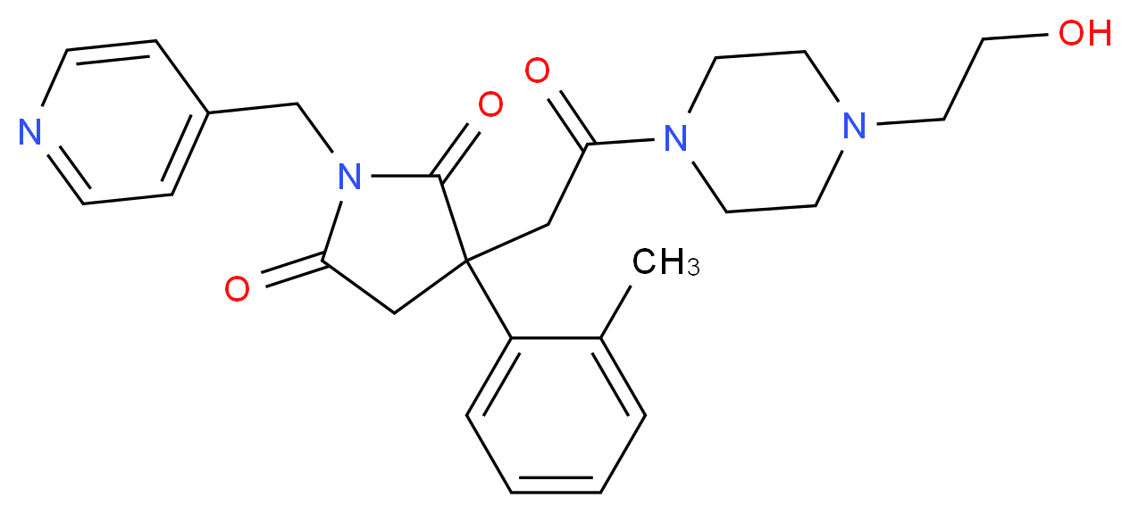3-{2-[4-(2-hydroxyethyl)-1-piperazinyl]-2-oxoethyl}-3-(2-methylphenyl)-1-(4-pyridinylmethyl)-2,5-pyrrolidinedione_Molecular_structure_CAS_)