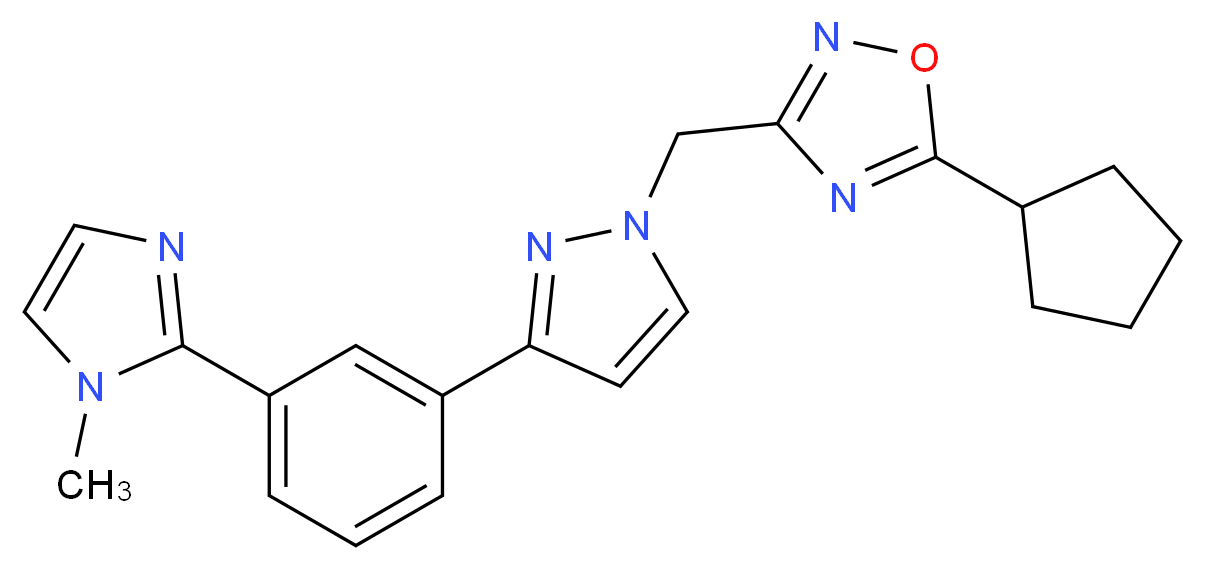 5-cyclopentyl-3-({3-[3-(1-methyl-1H-imidazol-2-yl)phenyl]-1H-pyrazol-1-yl}methyl)-1,2,4-oxadiazole_Molecular_structure_CAS_)