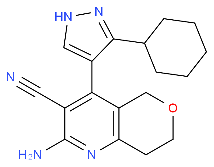 2-amino-4-(3-cyclohexyl-1H-pyrazol-4-yl)-7,8-dihydro-5H-pyrano[4,3-b]pyridine-3-carbonitrile_Molecular_structure_CAS_)