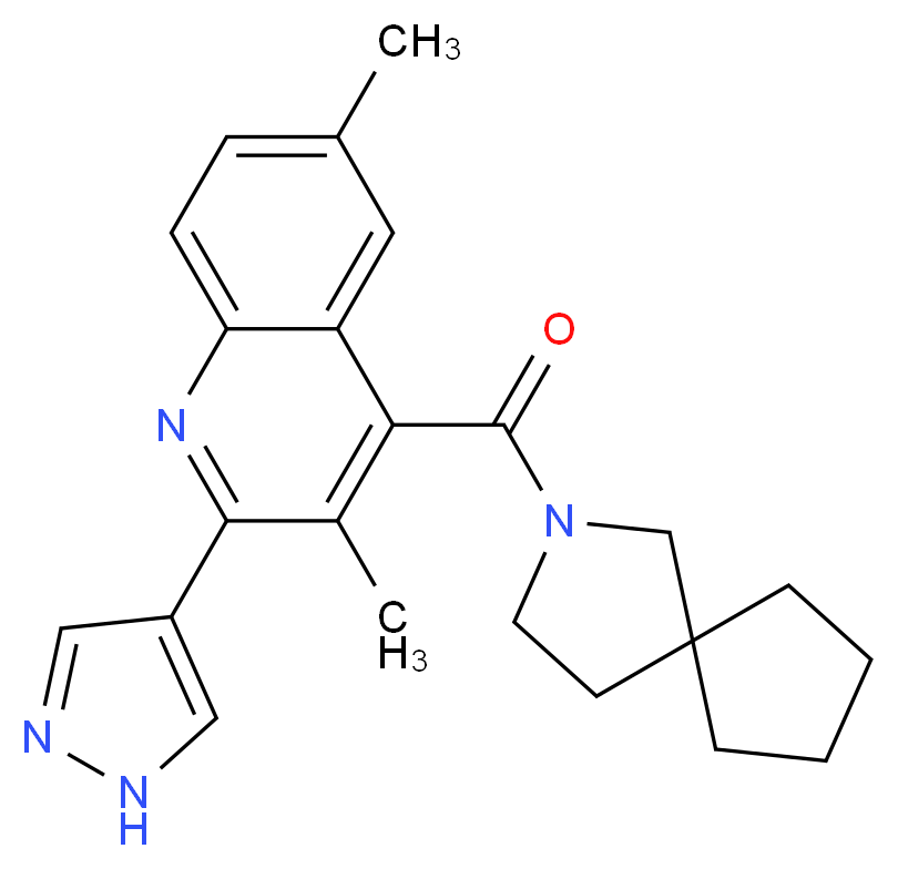 4-(2-azaspiro[4.4]non-2-ylcarbonyl)-3,6-dimethyl-2-(1H-pyrazol-4-yl)quinoline_Molecular_structure_CAS_)