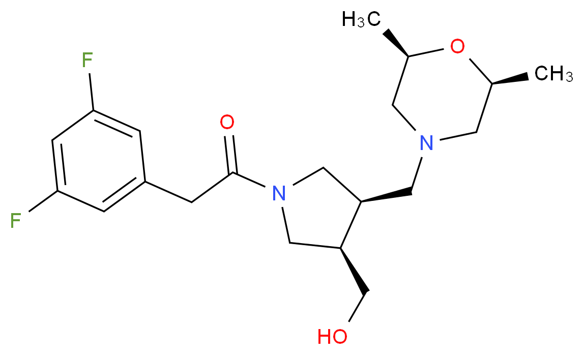 ((3R*,4R*)-1-[(3,5-difluorophenyl)acetyl]-4-{[(2R*,6S*)-2,6-dimethylmorpholin-4-yl]methyl}pyrrolidin-3-yl)methanol_Molecular_structure_CAS_)