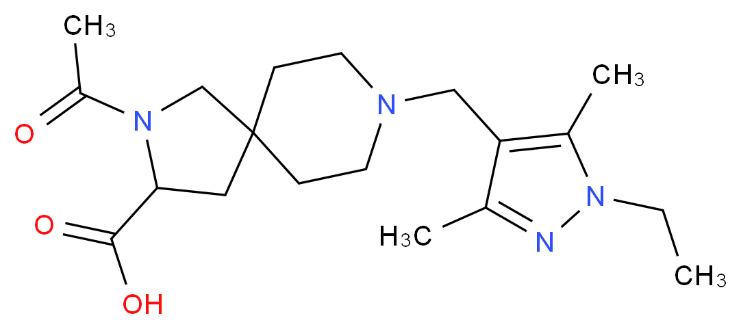 2-acetyl-8-[(1-ethyl-3,5-dimethyl-1H-pyrazol-4-yl)methyl]-2,8-diazaspiro[4.5]decane-3-carboxylic acid_Molecular_structure_CAS_)
