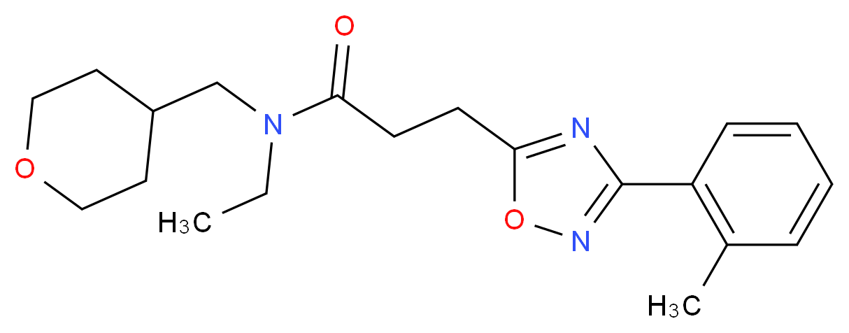 N-ethyl-3-[3-(2-methylphenyl)-1,2,4-oxadiazol-5-yl]-N-(tetrahydro-2H-pyran-4-ylmethyl)propanamide_Molecular_structure_CAS_)