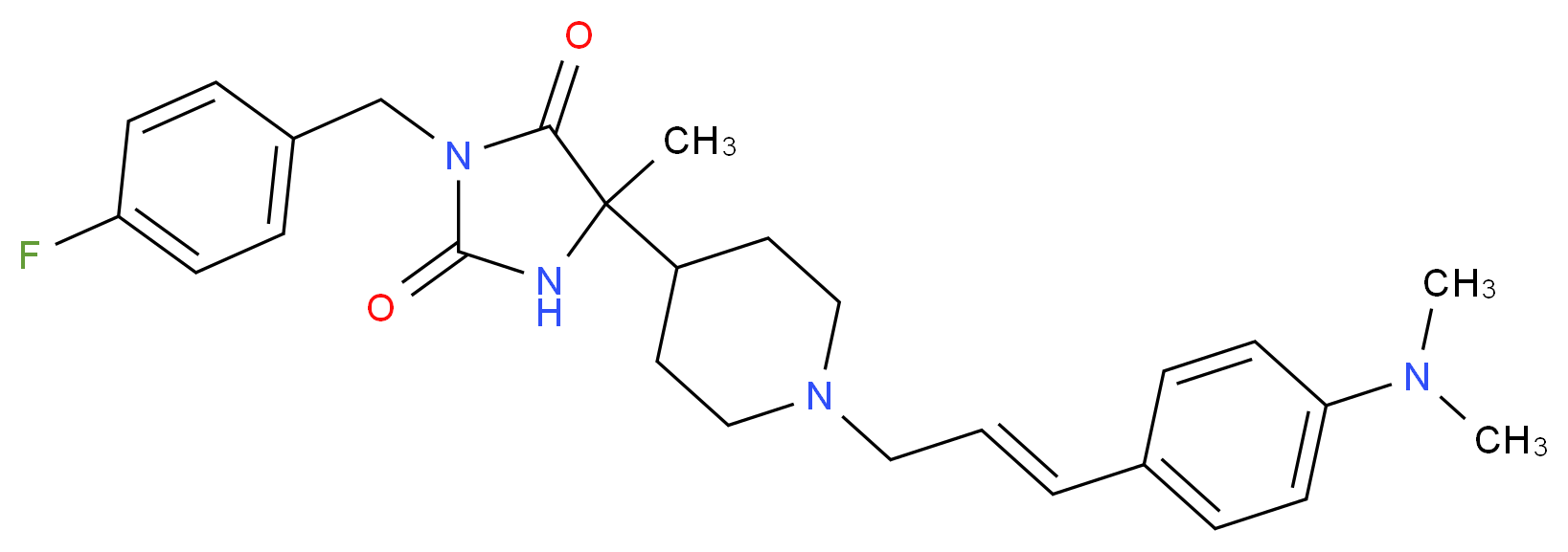 5-(1-{(2E)-3-[4-(dimethylamino)phenyl]-2-propen-1-yl}-4-piperidinyl)-3-(4-fluorobenzyl)-5-methyl-2,4-imidazolidinedione_Molecular_structure_CAS_)