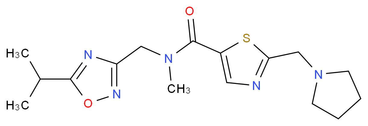N-[(5-isopropyl-1,2,4-oxadiazol-3-yl)methyl]-N-methyl-2-(1-pyrrolidinylmethyl)-1,3-thiazole-5-carboxamide_Molecular_structure_CAS_)