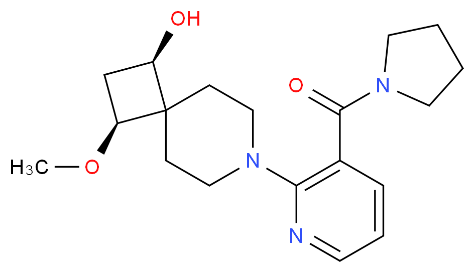 (1R*,3S*)-3-methoxy-7-[3-(1-pyrrolidinylcarbonyl)-2-pyridinyl]-7-azaspiro[3.5]nonan-1-ol_Molecular_structure_CAS_)