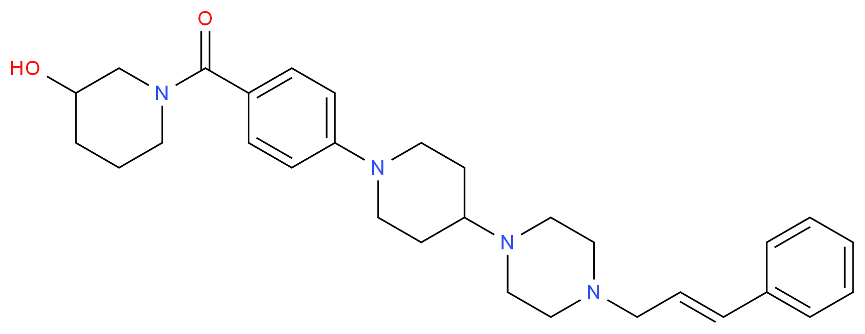 1-[4-(4-{4-[(2E)-3-phenyl-2-propen-1-yl]-1-piperazinyl}-1-piperidinyl)benzoyl]-3-piperidinol_Molecular_structure_CAS_)