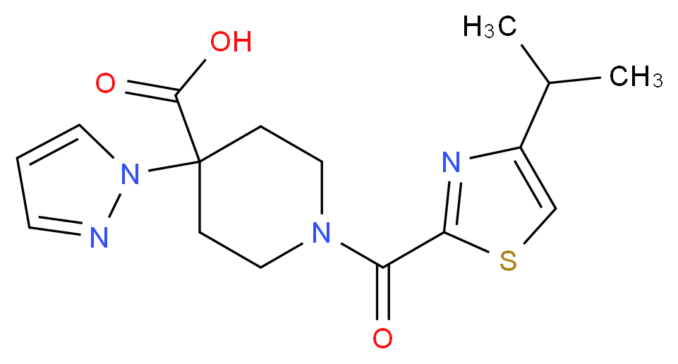 1-[(4-isopropyl-1,3-thiazol-2-yl)carbonyl]-4-(1H-pyrazol-1-yl)piperidine-4-carboxylic acid_Molecular_structure_CAS_)