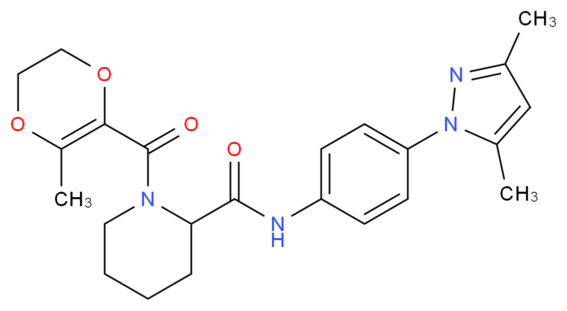 N-[4-(3,5-dimethyl-1H-pyrazol-1-yl)phenyl]-1-[(3-methyl-5,6-dihydro-1,4-dioxin-2-yl)carbonyl]-2-piperidinecarboxamide_Molecular_structure_CAS_)