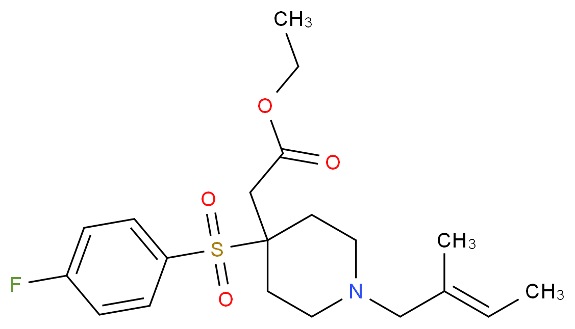 ethyl {4-[(4-fluorophenyl)sulfonyl]-1-[(2E)-2-methyl-2-buten-1-yl]-4-piperidinyl}acetate_Molecular_structure_CAS_)