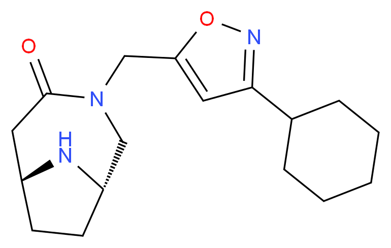 (1S*,6R*)-3-[(3-cyclohexylisoxazol-5-yl)methyl]-3,9-diazabicyclo[4.2.1]nonan-4-one_Molecular_structure_CAS_)