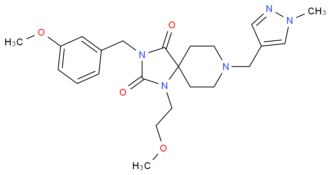 3-(3-methoxybenzyl)-1-(2-methoxyethyl)-8-[(1-methyl-1H-pyrazol-4-yl)methyl]-1,3,8-triazaspiro[4.5]decane-2,4-dione_Molecular_structure_CAS_)