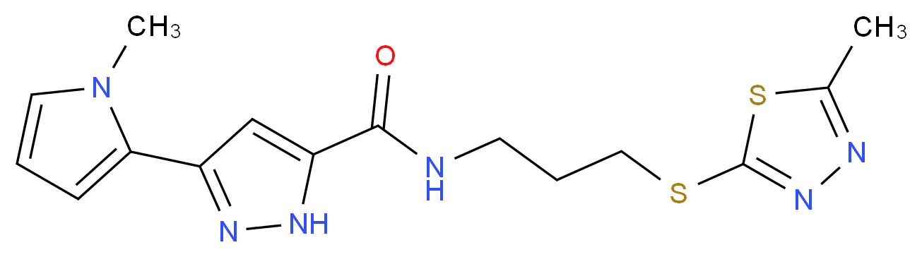 3-(1-methyl-1H-pyrrol-2-yl)-N-{3-[(5-methyl-1,3,4-thiadiazol-2-yl)thio]propyl}-1H-pyrazole-5-carboxamide_Molecular_structure_CAS_)