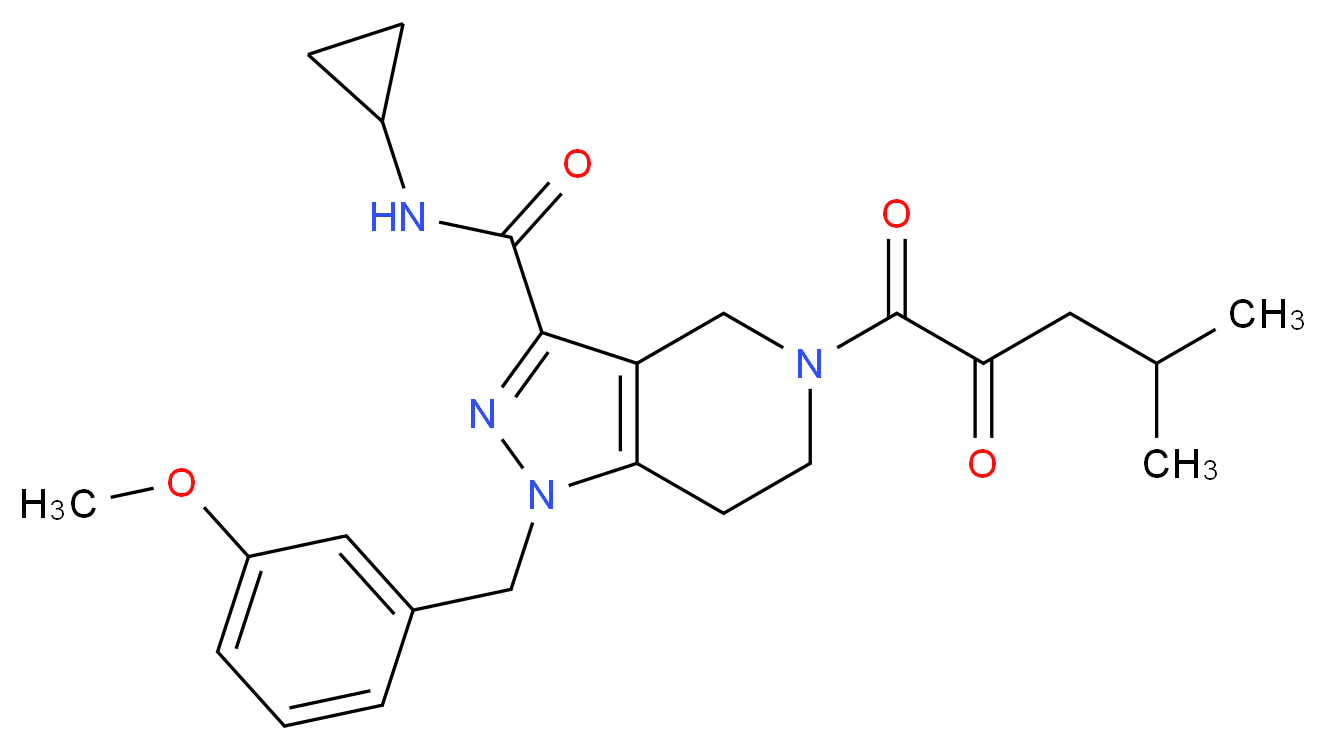 N-cyclopropyl-1-(3-methoxybenzyl)-5-(4-methyl-2-oxopentanoyl)-4,5,6,7-tetrahydro-1H-pyrazolo[4,3-c]pyridine-3-carboxamide_Molecular_structure_CAS_)