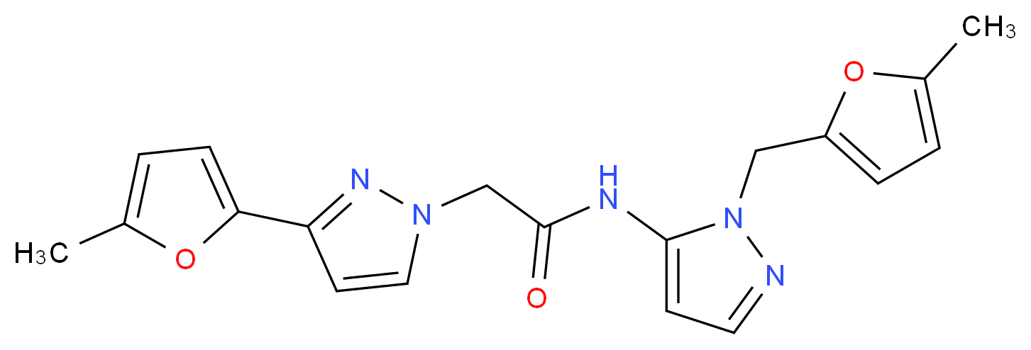 N-{1-[(5-methyl-2-furyl)methyl]-1H-pyrazol-5-yl}-2-[3-(5-methyl-2-furyl)-1H-pyrazol-1-yl]acetamide_Molecular_structure_CAS_)