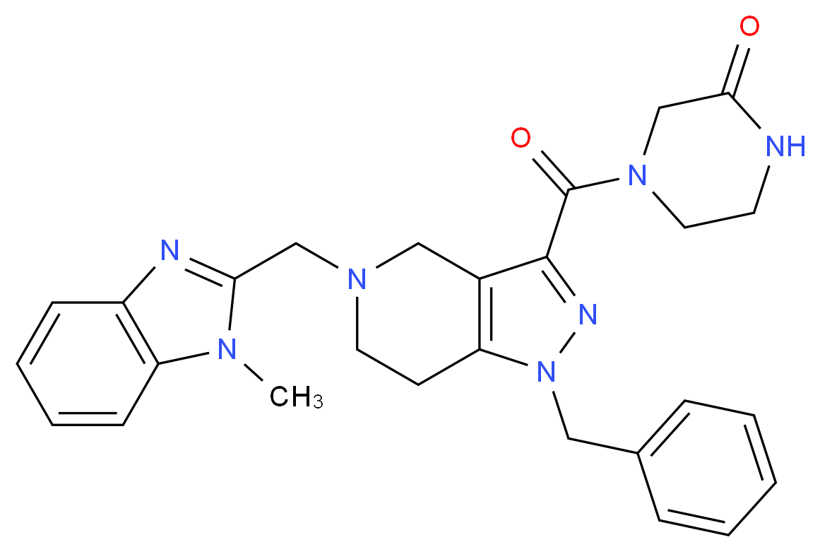 4-({1-benzyl-5-[(1-methyl-1H-benzimidazol-2-yl)methyl]-4,5,6,7-tetrahydro-1H-pyrazolo[4,3-c]pyridin-3-yl}carbonyl)-2-piperazinone_Molecular_structure_CAS_)
