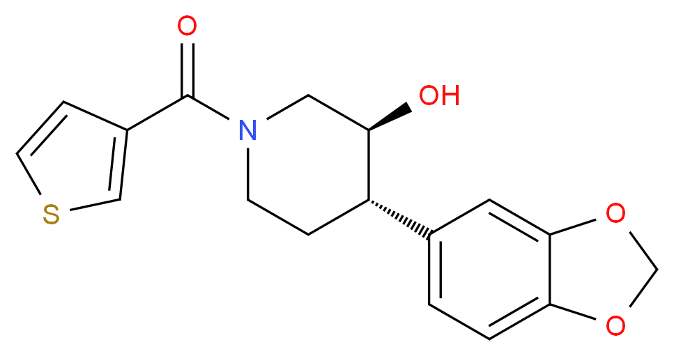 (3S*,4S*)-4-(1,3-benzodioxol-5-yl)-1-(3-thienylcarbonyl)piperidin-3-ol_Molecular_structure_CAS_)
