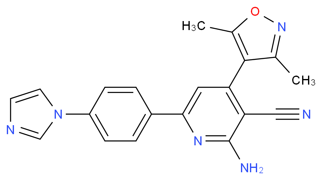 2-amino-4-(3,5-dimethylisoxazol-4-yl)-6-[4-(1H-imidazol-1-yl)phenyl]nicotinonitrile_Molecular_structure_CAS_)
