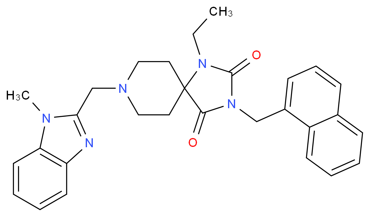 1-ethyl-8-[(1-methyl-1H-benzimidazol-2-yl)methyl]-3-(1-naphthylmethyl)-1,3,8-triazaspiro[4.5]decane-2,4-dione_Molecular_structure_CAS_)