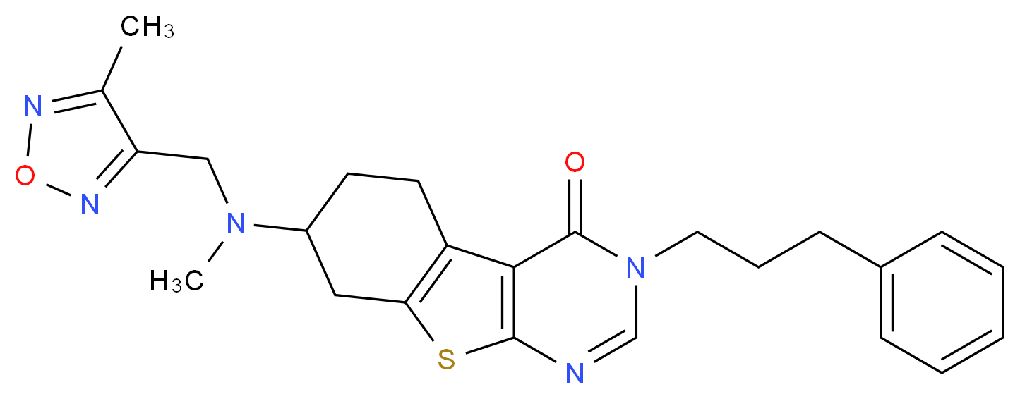 7-{methyl[(4-methyl-1,2,5-oxadiazol-3-yl)methyl]amino}-3-(3-phenylpropyl)-5,6,7,8-tetrahydro[1]benzothieno[2,3-d]pyrimidin-4(3H)-one_Molecular_structure_CAS_)