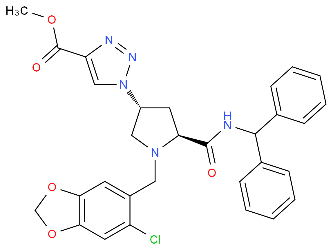 methyl 1-((3R,5S)-1-[(6-chloro-1,3-benzodioxol-5-yl)methyl]-5-{[(diphenylmethyl)amino]carbonyl}-3-pyrrolidinyl)-1H-1,2,3-triazole-4-carboxylate_Molecular_structure_CAS_)