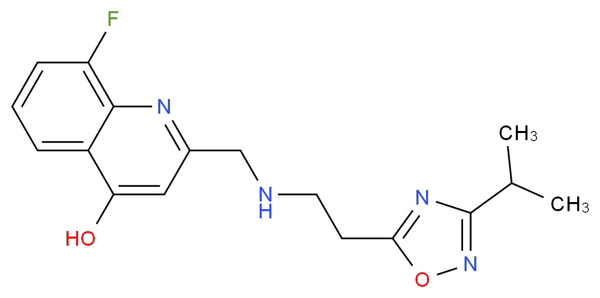 8-fluoro-2-({[2-(3-isopropyl-1,2,4-oxadiazol-5-yl)ethyl]amino}methyl)quinolin-4-ol_Molecular_structure_CAS_)