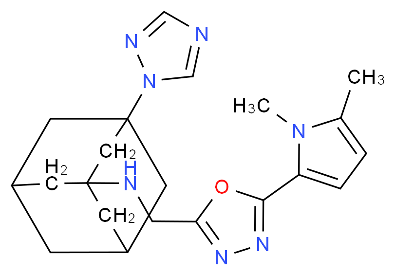 N-{[5-(1,5-dimethyl-1H-pyrrol-2-yl)-1,3,4-oxadiazol-2-yl]methyl}-3-(1H-1,2,4-triazol-1-yl)adamantan-1-amine_Molecular_structure_CAS_)