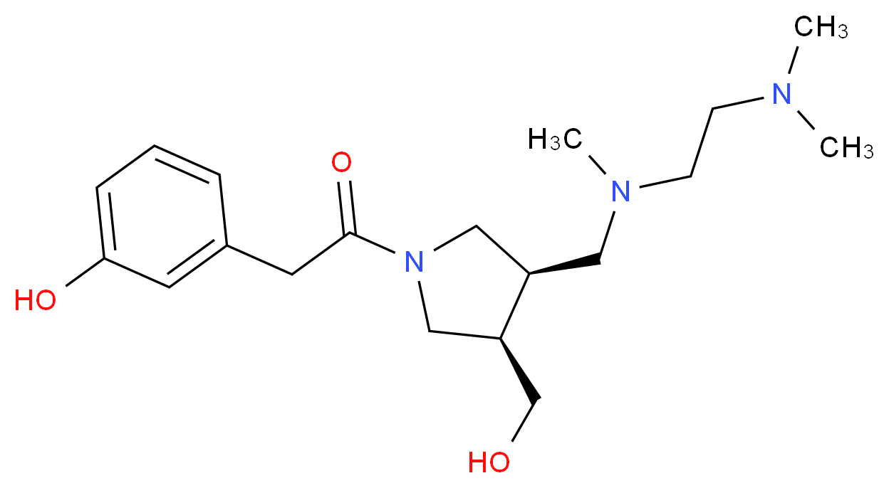 3-{2-[(3R*,4R*)-3-{[[2-(dimethylamino)ethyl](methyl)amino]methyl}-4-(hydroxymethyl)pyrrolidin-1-yl]-2-oxoethyl}phenol_Molecular_structure_CAS_)