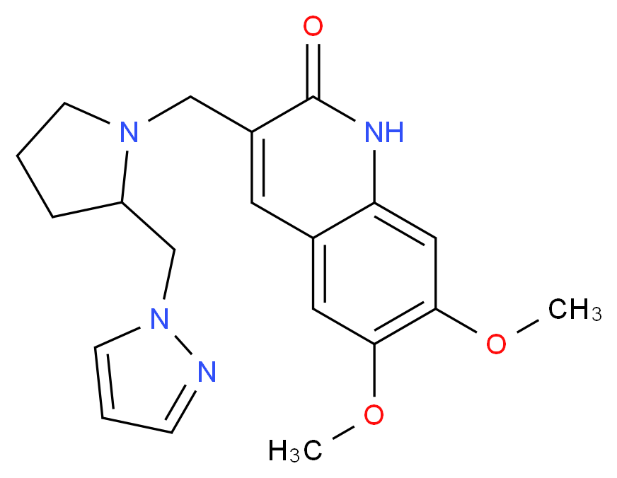 6,7-dimethoxy-3-{[2-(1H-pyrazol-1-ylmethyl)pyrrolidin-1-yl]methyl}quinolin-2(1H)-one_Molecular_structure_CAS_)