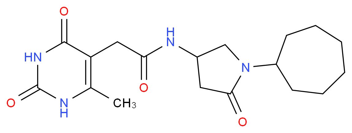 N-(1-cycloheptyl-5-oxopyrrolidin-3-yl)-2-(6-methyl-2,4-dioxo-1,2,3,4-tetrahydropyrimidin-5-yl)acetamide_Molecular_structure_CAS_)