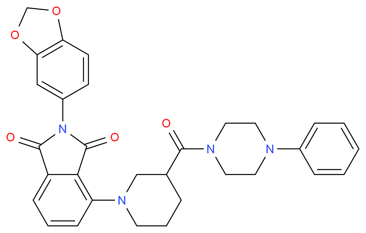 2-(1,3-benzodioxol-5-yl)-4-{3-[(4-phenyl-1-piperazinyl)carbonyl]-1-piperidinyl}-1H-isoindole-1,3(2H)-dione_Molecular_structure_CAS_)