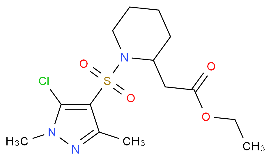 ethyl {1-[(5-chloro-1,3-dimethyl-1H-pyrazol-4-yl)sulfonyl]-2-piperidinyl}acetate_Molecular_structure_CAS_)