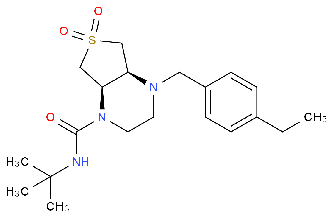 (4aS*,7aR*)-N-(tert-butyl)-4-(4-ethylbenzyl)hexahydrothieno[3,4-b]pyrazine-1(2H)-carboxamide 6,6-dioxide_Molecular_structure_CAS_)
