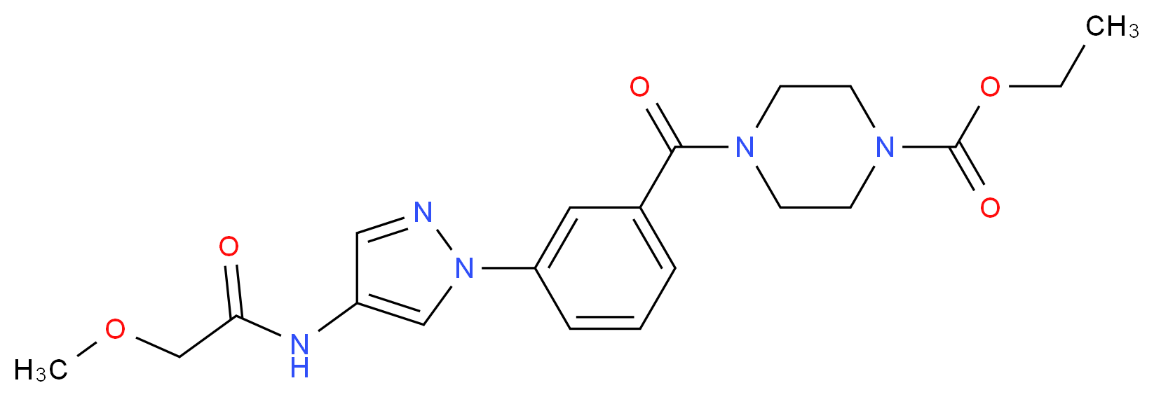 ethyl 4-(3-{4-[(methoxyacetyl)amino]-1H-pyrazol-1-yl}benzoyl)-1-piperazinecarboxylate_Molecular_structure_CAS_)
