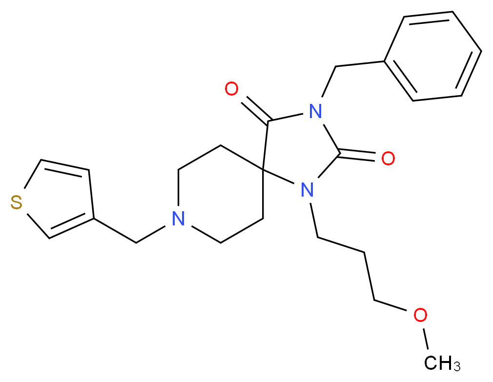 3-benzyl-1-(3-methoxypropyl)-8-(3-thienylmethyl)-1,3,8-triazaspiro[4.5]decane-2,4-dione_Molecular_structure_CAS_)