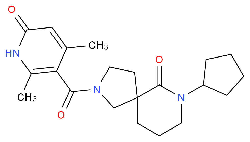 7-cyclopentyl-2-[(2,4-dimethyl-6-oxo-1,6-dihydropyridin-3-yl)carbonyl]-2,7-diazaspiro[4.5]decan-6-one_Molecular_structure_CAS_)
