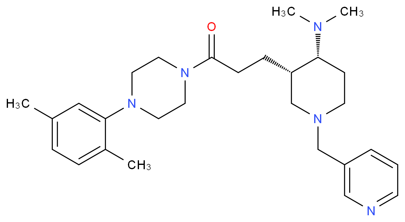 (3S*,4R*)-3-{3-[4-(2,5-dimethylphenyl)-1-piperazinyl]-3-oxopropyl}-N,N-dimethyl-1-(3-pyridinylmethyl)-4-piperidinamine_Molecular_structure_CAS_)