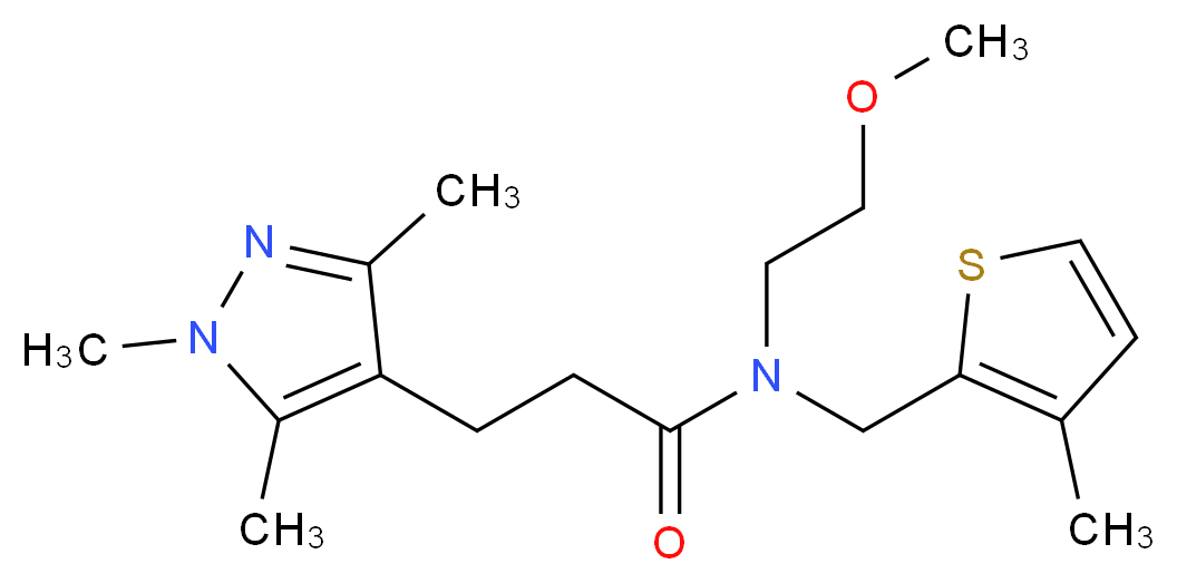 N-(2-methoxyethyl)-N-[(3-methyl-2-thienyl)methyl]-3-(1,3,5-trimethyl-1H-pyrazol-4-yl)propanamide_Molecular_structure_CAS_)