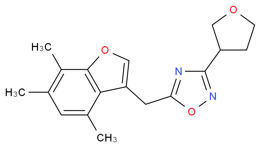 3-(tetrahydrofuran-3-yl)-5-[(4,6,7-trimethyl-1-benzofuran-3-yl)methyl]-1,2,4-oxadiazole_Molecular_structure_CAS_)