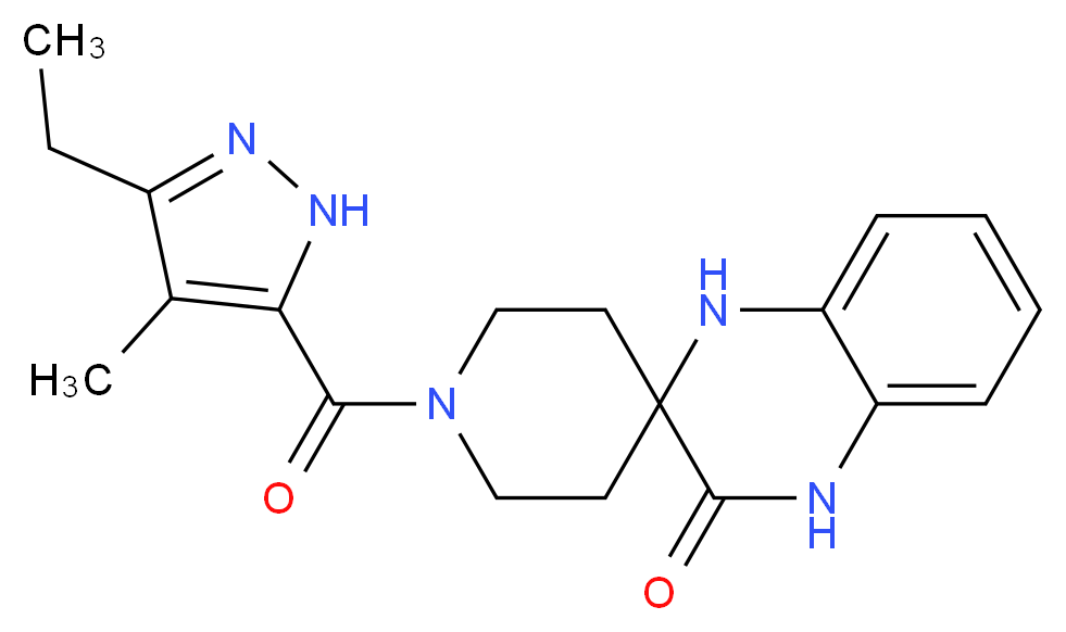 1-[(3-ethyl-4-methyl-1H-pyrazol-5-yl)carbonyl]-1',4'-dihydro-3'H-spiro[piperidine-4,2'-quinoxalin]-3'-one_Molecular_structure_CAS_)