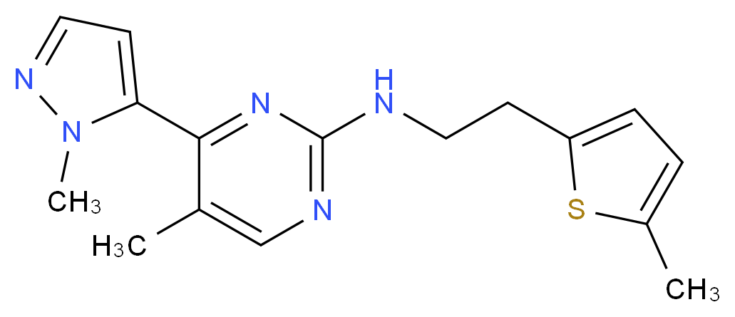 5-methyl-4-(1-methyl-1H-pyrazol-5-yl)-N-[2-(5-methyl-2-thienyl)ethyl]pyrimidin-2-amine_Molecular_structure_CAS_)