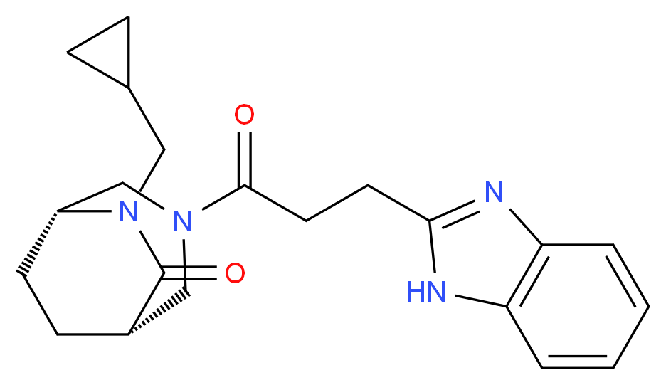 (1S*,5R*)-3-[3-(1H-benzimidazol-2-yl)propanoyl]-6-(cyclopropylmethyl)-3,6-diazabicyclo[3.2.2]nonan-7-one_Molecular_structure_CAS_)