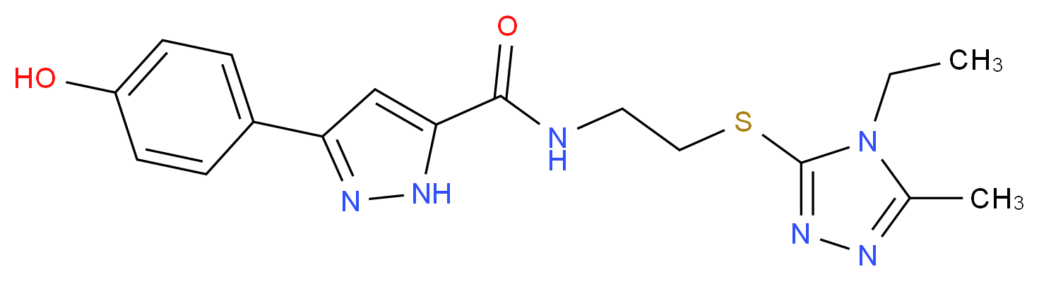 N-{2-[(4-ethyl-5-methyl-4H-1,2,4-triazol-3-yl)thio]ethyl}-3-(4-hydroxyphenyl)-1H-pyrazole-5-carboxamide_Molecular_structure_CAS_)