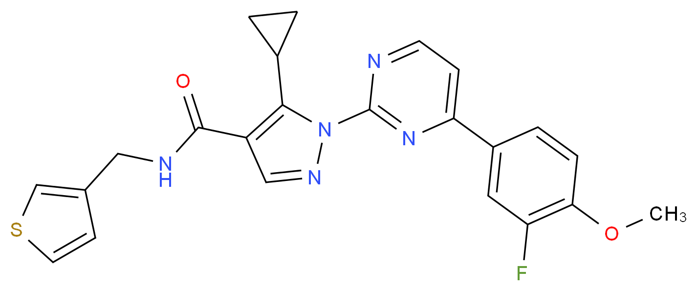 5-cyclopropyl-1-[4-(3-fluoro-4-methoxyphenyl)-2-pyrimidinyl]-N-(3-thienylmethyl)-1H-pyrazole-4-carboxamide_Molecular_structure_CAS_)